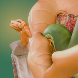 3d_(artwork) anthro anus bed big_breasts blush breasts carolitta_(sladdoska) digital_media_(artwork) duo electronics featureless_breasts female furniture genitals green_body green_scales hair humor long_hair lying lying_on_bed marha_(sladdoska) mess_maker on_bed on_front orange_body orange_scales penetration phone pillow reptile scales scalie selfie simple_background snake tail tail_fetish tail_insertion tail_play tongue tongue_out vulva