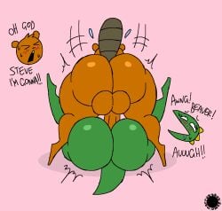 >_< aliasing anal anal_penetration anthro artist_logo artist_name balls beaver beaver_(beaver_and_steve) beaver_and_steve big_balls big_butt big_penis blush blush_lines bodily_fluids brown_body brown_fur bubble_butt buckteeth butt crossbar_emanata dialogue digital_media_(artwork) disembodied_head drooling duo emanata english_text eyes_closed femboy flash_emanata fucked_silly fur genitals glistening glistening_butt green_body head_tuft hi_res lizard logo male male/male mammal penetration penis raised_tail reptile rodent saliva scales scalie sex signature steve_(beaver_and_steve) sweat sweatdrop tail teeth text thatdawgmurray thick_thighs tuft