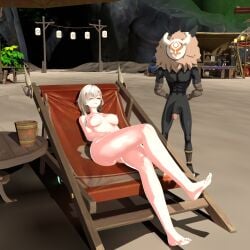 3d aisloppytoppy beach before_sex crossover dark-skinned_male genshin_impact hilichurls_(species) interracial interracial_sex interspecies interspecies_sex light-skinned_female lynae_(wuthering_waves) naked_female naked_male self_upload wuthering_waves