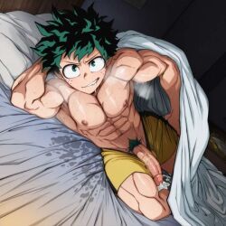 ai_generated hekaro horny_male izuku_midoriya muscular_male musk musk_clouds my_hero_academia pubic_hair sweaty_body twink
