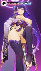 1girl 1girls 2026 ai_generated artist_name blunt_bangs boobs braid breasts bust chest electroworld exposed_nipples feet female_pubic_hair genshin_impact hand_on_hip hi_res high_quality high_resolution highres long_hair looking_at_viewer nail_polish night night_sky nipples nipples_outside patreon patreon_username pubic_hair purple_eyes purple_hair purple_nails raiden_shogun red_nails sash sky smile solo space stable_diffusion star_(sky) starry_sky thighhighs tits toeless_legwear toenail_polish toenails watermark