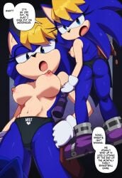 anthro archie_comics athletic bernadette_hedgehog clothed clothing english_text euf-dreamer eulipotyphlan female hedgehog hi_res mammal nonchalant sega sonic_the_hedgehog sonic_the_hedgehog_(archie) sonic_the_hedgehog_(comics) sonic_the_hedgehog_(series) speech_bubble text text_on_clothing text_on_underwear thong topless topless_female underwear underwear_only