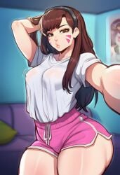 ai_generated big_ass big_boobs big_breasts big_thighs curvaceous curvaceous_body curvaceous_female curvaceous_figure curvaceous_thighs curvy d.va huge_ass huge_breasts light-skinned_female looking_at_viewer narrow_waist overwatch overwatch_2 selfie soujii thick_ass thick_thighs wide_hips