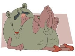 anthro autofootjob balls bob-jiggles bodily_fluids butt covered_eyes cum elderly elderly_anthro elderly_male erection eyebrows feet feet_on_penis fist foot_fetish foot_focus foot_play fur fuzzy_acorns_(spongebob) genital_fluids genitals grey_body grey_fur hair hairy hairy_legs hand_on_knee hand_on_leg haplorhine hi_res leaking leaking_precum long_tail looking_pleasured lying male mammal masturbation nickelodeon on_back penis pink_arms pink_feet pink_hands pink_legs pink_nose pink_tail precum precum_on_foot precum_on_penis presenting presenting_hindquarters primate rounded_ears shaved_tail simple_background slightly_chubby slightly_chubby_anthro slightly_chubby_male smile smiling_at_viewer solo spongebob_squarepants stubble tail tarsier thick_eyebrows vein veiny_penis