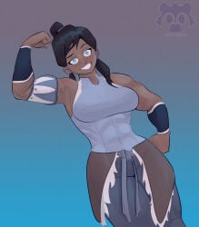 avatar avatar_legends avatar_the_last_airbender big_breasts blue_eyes dark-skinned_female dark_skin evil_raccoon female female_only korra long_hair looking_at_viewer muscles muscular muscular_female nickelodeon ponytail solo solo_female the_legend_of_korra thick