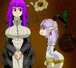 dungeon elf elf_female fern_(sousou_no_frieren) frieren_(sousou_no_frieren) frieren_beyond_journey's_end goblin goblin_male green_skin huge_ass huge_balls huge_breasts huge_cock huge_penis meme minecraft monster smaller_female smaller_male sousou_no_frieren