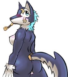 anthro ass breasts canine cyan_eyes dog exposed_breasts female female_only fur furry_ass furry_breasts furry_ears furry_tail mammal nude open_eyes pipe pointy_ears repede rule_63 solo tail tales_of_(series) tales_of_vesperia white_background