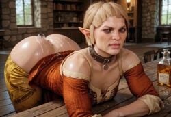 ai_generated ai-created ai sera_(dragon_age) dragon_age_inquisition dragon_age bioware video_game_character video_game_franchise elf elf_female elf_girl elf_ears pointy_ears pointed_ears blonde_female blonde blonde_hair blonde-haired_female blonde_hair_female blonde_hair_blue_eyes blue_eyes steel_blue_eyes blue_eyes_female big_ass big_butt big_butt_(female) big_booty wide_ass wide_hips wide_hipped_female cum cum_inside cum_in_ass cum_on_ass cum_on_body after_anal after_sex cum_bubble cum_between_ass bent_over bent_over_table bent_forward wooden_floor wooden_table stone_wall white_skin white_skinned_female white_skinned exposed_shoulders exposed_ass partially_clothed_female partially_clothed unimpressed unamused neutral_expression pet_collar leather_collar leather_choker choker red_clothing yellow_clothing yellow_pants red_topwear canon_lesbian lesbian lesbian_gets_dicked tavern_background tavern fantasy fantasy_creature fantasy_world cumfart cum_fart thick_lips dick_sucking_lips big_lips alcohol alcoholic_drink alcohol_bottle short_hair short_blonde_hair short_hair_female fair_skin fair-skinned_female looking_at_viewer arched_back arching_back messy_hair bookshelf window_light windows window thick_thighs cleavage