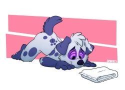 1boy 2024 abdl anthro ass ass_up babyfur blue_body blue_fur canid canine cub diaper diaperfur digital_drawing_(artwork) digital_media_(artwork) dog_ears dog_tail domestic_dog furry gloves_(marking) grey_body grey_fur hypnosis hypnotic_eyes infantilism jack-o_pose looking_at_object male naked nude nude_male on_all_fours simple_background smile smiling smokeyaussie socks_(marking) solo spots spotted_body spotted_fur tail tail_up two-tone_body two-tone_fur unseen_penis