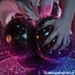 ai_generated anthro ass ass_focus ass_grab big_ass bunnysuit disembodied_hand enormous_ass face_out_of_frame female female_anthro female_anthro/male_human furry furry_only furry_tail grabbing_ass head_out_of_frame helluva_boss huge_ass large_ass latex latex_clothing latex_gloves latex_legwear latex_suit loona loona_(helluva_boss) questionableaistuff squeezing_ass squeezing_butt