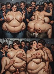 1girls 6+boys ai_assisted ai_generated bbw belly breast_grab chubby chubby_female cum cum_in_pussy cum_inside gangbang group_sex huge_ass huge_breasts huge_nipples huge_thighs kissing massive_breasts nipple_play nipple_tweak nipples orgy orgy_sex perchance_ai prostitution public_sex train train_interior