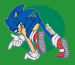 2023 all_fours andromorph anthro anus blue_body clothing cuntboy cuntboy_focus cuntboy_only digital_drawing_(artwork) digital_media_(artwork) eulipotyphlan footwear genitals gloves green_background green_eyes half-closed_eyes handwear hedgehog hi_res intersex looking_back mammal narrowed_eyes presenting presenting_vulva raised_leg rear_view sega shoes simple_background smile solo sonic_(series) sonic_the_hedgehog sonic_the_hedgehog_(series) teeth thiritherabbit vulva