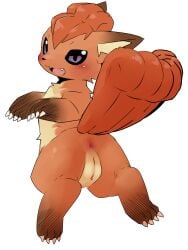2025 3:4 4_fingers 4_toes 6_tails absurd_res anus black_nose blush blush_lines brown_body brown_ear_tips brown_fur canid canine cheek_tuft claws digital_drawing_(artwork) digital_media_(artwork) dipstick_ears ear_markings facial_tuft fangs feet female female_feral feral figner_claws fingers fur generation_1_pokemon genitals glistening glistening_eyes gloves_(marking) hi_res inner_ear_fluff innie_vulva leg_markings looking_at_viewer looking_back looking_back_at_viewer mammal markings multi_tail multicolored_body multicolored_ears multicolored_fur nintendo open_mouth orange_body orange_fur orange_tail pokemon pokemon_(species) pu_sukebe purple_eyes quadruped simple_background socks_(marking) solo tail tan_body tan_fur tan_inner_ear_fluff teeth toe_claws toes tongue tongue_showing tuft vulpix vulva white_background y_anus