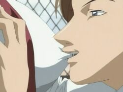 00s 1girls 2005 animated anime_screenshot bible_black bible_black_only biting biting_clothes bouncing_breasts breasts clothes_pull female grabbing_another's_breast green_hair groping ito_mika large_breasts necktie nipple_arousal nipple_biting nipple_hardening nipple_stimulation nipple_stimulation_through_clothes nipple_tweak nipple_tweak_through_clothes open_clothes outdoors school school_roof school_rooftop school_uniform sunset tagme