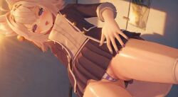 3d 3d_render clothed crotch female female_focus female_only filian filian_(vtuber) g-string gerwazy glossy_skin high_quality high_resolution highres indie_virtual_youtuber koikatsu micro_panties panties rindo_(vrchat) shiny_skin shirt short_skirt skirt streamer striped_panties sweat sweatdrop sweating sweaty sweaty_body tagme thighhighs upskirt virtual_youtuber vtuber white_hair