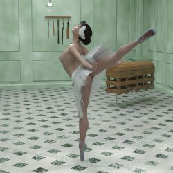 1girls 3d ass brown_hair dancer dancing falcon501 female female_only femsub medium_breasts original original_character pussy slave slave_collar slave_girl standing_on_one_leg submissive_female