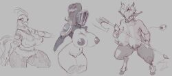 anthro avian axe breasts digitigrade drawpile female furry helmet holding holding_axe holding_weapon honhearthy hooves inverted_nipples lagopuss nipple_bulge nipples tail weapon