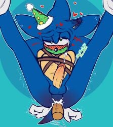 2023 anal anal_orgasm anal_sex anthro balls blue_body blush bodily_fluids body_blush bondage bound butt_blush clothing cum cum_in_ass cum_inside cumshot digital_media_(artwork) duo ear_blush ejaculation eulipotyphlan footwear furrowed_brow genital_fluids genitals gloves green_eyes hands-free hands_behind_back hands_tied handwear hat headgear headwear heart_eyes heart_symbol hedgehog hi_res humanoid_genitalia humanoid_penis legs_up mammal mouth_tape offscreen_male orgasm party_hat penetration penile penile_penetration penis penis_in_ass restraints rope rope_bondage sega shoes solo_focus sonic_(series) sonic_the_hedgehog sonic_the_hedgehog_(series) tail_blush thiritherabbit yaoi