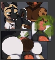 animal_genitalia animal_vulva anthro anus areola ass bipbopstunk black_body black_fur blue_eyes breasts brown_body brown_fur canid canine canine_genitalia canine_vulva canis comic crowning_feces domestic_dog duo eyebrows fart fart_cloud feces female female_anthro female_farting female_pooping fur genitals german_shepherd herding_dog hi_res hyena male male/female male_anthro mammal markings medium_breasts narrowed_eyes nipples open_mouth open_smile pastoral_dog penetration penile penile_penetration penis_in_vagina pooping_while_penetrated puffy_anus raised_eyebrows raised_tail scat scatplay sharp_teeth signature smile sound_effects spots spotted_body spotted_fur tail teeth tongue tongue_out vaginal_penetration white_body white_fur
