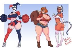 2d 3girls ahsoka_tano batman_(series) borderreloaded busty cat_tail catgirl catgirl_costume cheerleader cheerleader_uniform clone_wars cowgirl cowgirl_outfit crossover dc dc_comics doreen_green female female_focus female_only full_body harley_quinn harley_quinn_(classic) hourglass_figure marvel marvel_comics marvel_rivals squirrel_girl_(marvel) squirrel_girl_(marvel_rivals) star_wars star_wars_rebels tagme wide_hips
