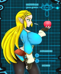 1girls apple attribute_slider breast_expansion breasts breath_of_the_wild demigoddess female huge_breasts kazuya_zoey nintendo princess_zelda sheikah_slate slider the_legend_of_zelda zelda_(breath_of_the_wild)