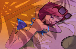 1girls accurate_art_style artist_request ass bikini dan_vs. elise_pearson looking_at_viewer solo sunglasses tagme