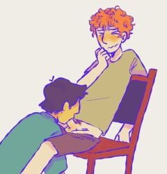 2boys blowjob blush flustered gay gay_blowjob karomakich kneeling kneeling_oral_position scott_and_scout sitting_on_chair skinny sucking_off sucking_penis toony жора шурик шурик_и_шарик