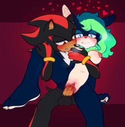 2023 absurd_res anthro balls black_body blue_body blue_eyes blush bodily_fluids bracelet breast_grab breasts chair_position digital_drawing_(artwork) digital_media_(artwork) duo ear_blush eulipotyphlan eyeshadow fan_character feet female from_behind_position genital_fluids genitals gold_(metal) gold_bracelet gold_jewelry green_hair hair half-closed_eyes hand_on_breast heart_symbol hedgehog hi_res jewelry lagomorph leporid makeup male male/female mammal narrowed_eyes nipple_blush nude penetration penile penile_penetration penis_in_vagina rabbit raised_leg red_body red_eyes sega sex shadow_the_hedgehog simple_background sonic_(series) sonic_the_hedgehog_(series) tail teal_eyeshadow thiritherabbit toes vaginal_fluids vaginal_penetration vulva