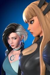 2girls 3d breast_envy breasts cleavage dubutwice female female_only fortnite girl_staring_at_guy's_chest luna_snow luna_snow_(fortnite) magik_(fortnite) magik_(illyana_rasputin) marvel