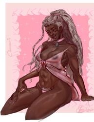 breasts chocolate_girl chosenaeris cyborg dark-skinned_female dark_skin ebony ebony_female female gilf grey_hair long_nails nipples old old_woman overwatch overwatch_2 pubes sojourn_(overwatch) swimsuit very_dark_skin
