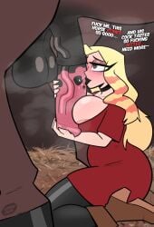 absurd_res animal_genitalia animal_penis balls belly big_balls big_breasts big_penis black_lipstick blonde_hair blush bodily_fluids boots breasts brown_eyes choker clothing dress duo english_text equid equine equine_genitalia equine_penis female female_human feral footwear genitals hair hazbin_hotel helluva_boss hi_res horse human human_focus human_on_feral interspecies jewelry larger_male latina lemondude lipstick makeup male male/female mammal musk necklace nipple_slip not_furry_focus penis saliva shoes simple_background size_difference solo_focus text thight vein veiny_penis vivziepop_(sona) wide_hips zoophilia