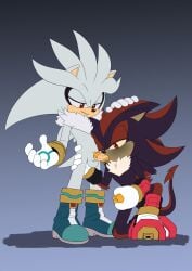 absurd_res anthro bedroom_eyes blush clothing digital_drawing_(artwork) digital_media_(artwork) duo fluffy fluffy_chest footwear forked_tongue genitals gloves green_blush hand_on_head handwear hi_res humanoid_genitalia humanoid_penis kneeling_oral_position long_tongue male male/male male_penetrated male_penetrating male_penetrating_male masturbation narrowed_eyes orange_tongue penetration penis seductive sega sex shadow_the_hedgehog shoes silver_the_hedgehog sonic_(series) sonic_the_hedgehog_(series) spade_tail starampharos tail tongue tongue_around_penis tongue_wrap unusual_anatomy unusual_genitalia unusual_penis yellow_eyes