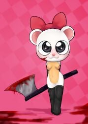 axe bear blood bloodandhorns chibi cute cute_expression cute_eyes cute_fang cute_girl furry furry_female furry_only pretty_blood rinny rinny_(character) rinny_(pretty_blood) small_breasts white_fur