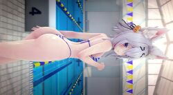 3d 3d_render ass bikini bikini_bottom bikini_top breasts clothed female female_focus female_only filian filian_(vtuber) g-string gerwazy glossy_skin hi_res high_quality high_resolution indie_virtual_youtuber koikatsu micro_bikini rindo_(vrchat) round_ass round_butt shiny_skin small_breasts striped_bikini swimming_pool tagme virtual_youtuber vtuber wet wet_skin white_hair