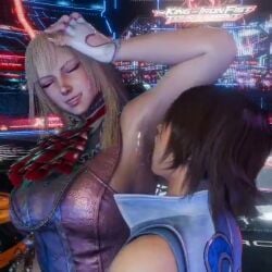 2girls animated armpit_fetish armpits bakushin_o_armpit_gif_(meme) big_breasts blonde_hair emilie_de_rochefort excovacado female female_only kazama_asuka licking licking_armpit no_sound tagme tekken tekken_8 video yuri