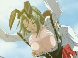 00s 1boy 1girls 2005 animal_ears animated anime_screenshot ass bent_over bible_black bible_black_only black_thighhighs bouncing_breasts bra bra_lift breasts breasts_out chain-link_fence closed_eyes clothed_sex clothes_lift doggy_style dress fake_animal_ears female fence grabbing_another's_breast green_hair groping hairband implied_sex ito_mika large_breasts long_hair nipples open_clothes open_shirt outdoors rabbit_ears red_dress ribbon school school_roof school_rooftop school_uniform sex sex_from_behind skirt straight tagme thighhighs underwear zettai_ryouiki