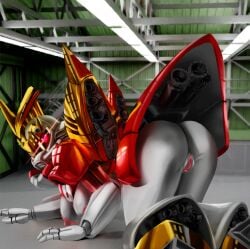 1_eye all_fours armor ass ass_up big_breasts big_butt breasts butt_focus crawling drqube fan_character female gelgoog genital_focus genitals gundam hangar huge_breasts humanoid humanoidized living_machine lying_on_ground machine mecha mecha_focus mecha_girl mechanical_body mobile_suit mobile_suit_gundam ms-14j/br_gelgoog_vertex_corvette ms-18nf_titania multicolored_body nipples on_ground pauldron pink_genitals pink_nipples presenting red_body robot robot_humanoid slightly_chubby slightly_chubby_female underskirt vulva vulva_focus white_body wide_hips wings