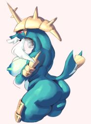1girls anthro anthrofied areola armor ass beard big_breasts big_butt blue_areola blue_body blue_butt blue_nipples breasts crossed_arms curvy_figure erect_nipples facial_hair female generation_5_pokemon glistening glistening_areola glistening_body glistening_breasts glistening_eyes glistening_nipples headgear helmet hi_res honhearthy huge_breasts lagopuss mature_anthro mature_female moustache multicolored_body nintendo nipples nude pokemon pokemon_(species) red_eyes samurott simple_background solo thick_thighs voluptuous white_body white_breasts wide_hips