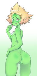 absurd_res alien anus ass breasts cartoon_network cute_nightmare female gem_(species) gradient_background green_skin hair hi_res humanoid looking_back nude peridot_(steven_universe) pussy simple_background small_breasts solo standing steven_universe