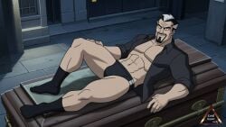 abdomen bara black_socks briefs cartoon_character class_of_the_titans coffin cronos cronus daddy dilf flexing_muscles gay god greek_mythology muscles night open_clothes open_shirt pale-skinned_male pale_skin smile speedo underwear