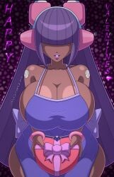 1girls 2026 2d 2d_(artwork) 2d_artwork apron big_breasts bracelet breasts capcom dark-skinned_female dark_skin female gift hair_covering_eyes headwear heart hi_res high_quality high_resolution highres huge_breasts layer long_hair mega_man mega_man_x purple_hair rockmangrave valentine's_day