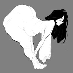 black_hair chubby_female creepette_holloway fat grabbing_ankles huge_ass huge_breasts monochrome overweight_female patreon_reward redhour_nsfw saggy saggy_breasts sketch