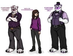 2boys age_difference alternative_universe animatronic animatronic_male anthro anthro_on_human blue blue_eyes bow brown brown_eyes brown_hair concept concept_art count_the_ways creepy_bloody_kitty darkship fat_ass fat_male fazbear fazbear_fanverse fazbear_frights female five_nights_at_freddy's five_nights_at_freddy's:_sister_location fnaf fnaf_sister_location full full_body full_length_portait fully_clothed funtime_freddy funtime_freddy_(fnafsl) goth goth_girl hat hat_bow heterosexual heterosexual_female heterosexual_male heterosexual_threesome human_and_robot male mascara mechanophilia meta metallic_body metamorphus millie millie_fitzsimmons my_art one_girl polyamory polycule robophilia robot size_difference small_breasts smaller_female threesome threeway white_fur