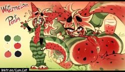 ambiguous_fluids anthro anus ass beverage blush bodily_fluids canid canine cum.cat digital_media_(artwork) english_text femboy fennec_fox food fox fruit fur genital_fluids genitals hair juice_(beverage) looking_at_viewer male mammal melon nude open_mouth penta_(cum.cat) plant presenting presenting_hindquarters presenting_pussy pussy simple_background smile solo spread_legs spreading tail text tongue true_fox watermelon