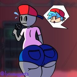 2boys :o :| ass ass_focus backsack ball_bulge balls bending_over bent_over big_butt blue_hair booty_shorts boyfriend_(friday_night_funkin) bubble_butt butt_focus caught chubby chubby_belly chubby_male chunky clothing cosplaying duo friday_night_funkin grey_body high_resolution highres human humanoid jean_shorts jeans_shorts jorts looking_back lyricdrawsstuff male male_only microphone nervous nervous_sweat neutral_expression neutral_face newgrounds non-human rear_view red_hat revealing_clothes short_hair short_hair_male shorts simple_shading source stage suggestive surprised sweat tagme test_icon_(friday_night_funkin) thick_thighs thighs tight_clothes tight_clothing twitter_handle twitter_source twitter_username watermark white_shirt white_top wide_hips