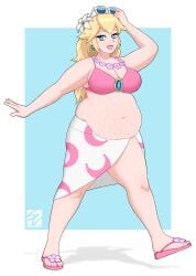 1girls 2025 alternate_body_size alternate_costume bangs bangs_between_eyes bare_belly bbw beachwear belly_overhang bent_arm big_belly big_breasts bikini blonde_hair blonde_hair_female blue_eyes bra cleavage colored digital_media_(artwork) earrings exposed_thighs eyeliner fat fat_belly fat_female fat_woman female female_focus female_only flip_flops flower_hair_ornament flower_in_hair full_body full_lips hair_between_eyes hair_ornament hand_over_head holding_object holding_sunglasses jewelry lei light-skinned_female light_skin long_hair long_skirt mario_(series) navel nintendo outstretched_arm overweight overweight_female parted_lips partially_clothed partially_clothed_female pink_bra pink_lips princess_peach princess_peach_(swimwear) sandals shaded sidelocks simple_background skirt slit_skirt smile smiling solo spillage squishcomplex stretch_marks sunglasses sunglasses_on_head swept_bangs thick_thighs three-quarter_view walking wavy_hair weight_gain