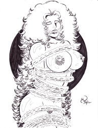 1girls bondage dc dc_comics female female_only inked koriand'r michael_powell monochrome nipples nude solo starfire teen_titans