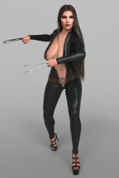 1girls 3d bodysuit breasts_out dafne_keen daz_studio female high_heels marvel open_bodysuit platform_heels solo x-23 x-men zauselzaus
