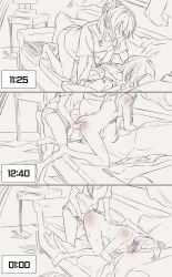 2girls all_fours asahina_mafuyu blush breasts clothed_female_nude_female couch couch_sex fingering greyscale leaking_pussy long_hair masturbating_other monochrome naked_female partially_clothed project_sekai underwear vaginal_fluids vaginal_penetration yoisaki_kanade yuri yuri