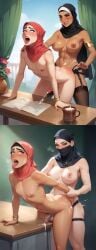 ai_generated anal anal_sex ass chastity chastity_cage cum cumming_while_penetrated female female_penetrating female_penetrating_male femboy femboy_penetrated flat_chest hijab hijabi large_breasts mommy_dom mommy_kink mommydom small_penis spank_marks spanked spanked_butt spanking spanking_ass strapon strapon_in_ass tiny_breasts tiny_penis